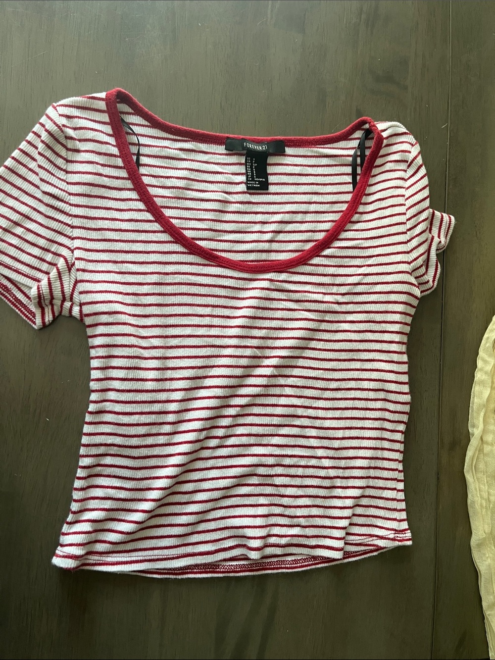 Forever 21 Red & White Striped Scoop Neck Short Sleeve Top